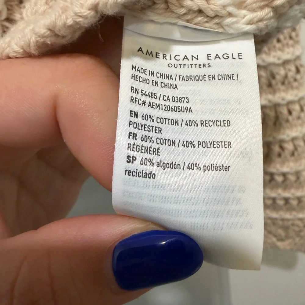 American Eagle Beige Open Knit Cropped Sweater - Size Small - Picture 4 of 4